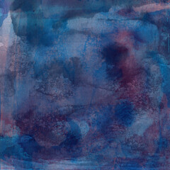 Watercolor blue purple red on texturized paper. Abstract background