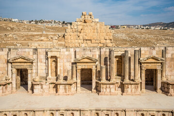 View at the South Theater in Archaeological complex of Jerash in Jordan
