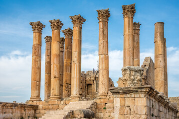 View at the ruins of Artemis temple in Archaeological complex of Jerash - Jordan