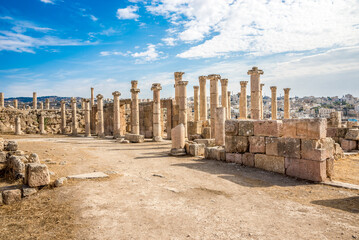View at the Ruins of Cathedral of Saint Teodore in Archaeological complex of Jerash - Jordan