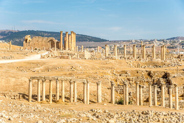 View at the Ruins of Rtemis temple and Cathedral of Saint Teodore in Archaeological complex of Jerash - Jordan