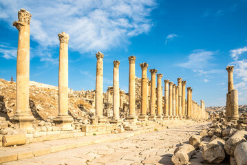 View at the Columns at Maximus street in Archaeological complex of Jerash in Jordan