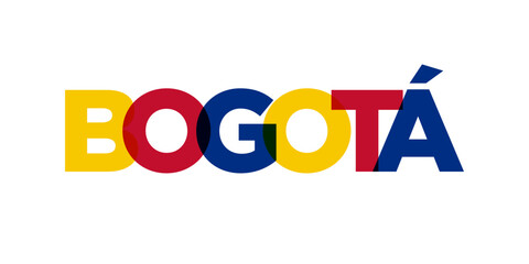 Bogota in the Colombia emblem. The design features a geometric style, vector illustration with bold typography in a modern font. The graphic slogan lettering.