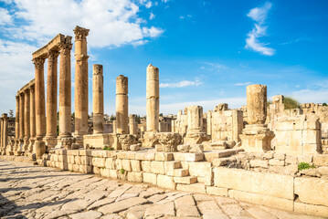 View at the Columns at Maximus road in Archaeological complex of Jerash - Jordan