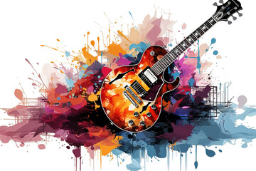 Electric guitar. Hand drawn grunge style art. transparent on PNG background. Generative Ai. - obrazy, fototapety, plakaty
