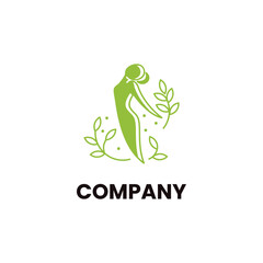 Woman logo and green leaves