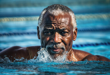 portrait of a serious black elderly man in the water