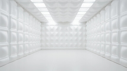 An Empty White Padded Soundproof Room Background - obrazy, fototapety, plakaty