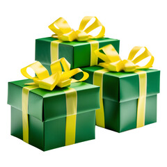 Three Green Gift Boxes with Yellow Ribbon Bows