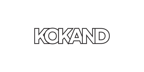 Kokand in the Uzbekistan emblem. The design features a geometric style, vector illustration with bold typography in a modern font. The graphic slogan lettering.