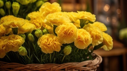 Carnation Flowers. Marigold. Beautiful Marigold Flowers. Mother's Day Concept. Valentine Day Concept with a Copy Space. Springtime.