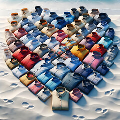 Fototapeta premium A photorealistic image of various shirts arranged in a heart shape