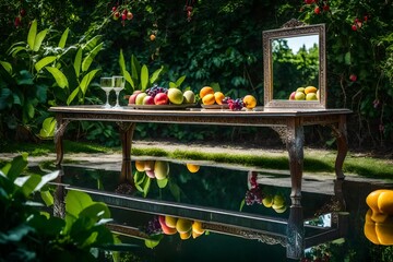 table with fruits and vegetables