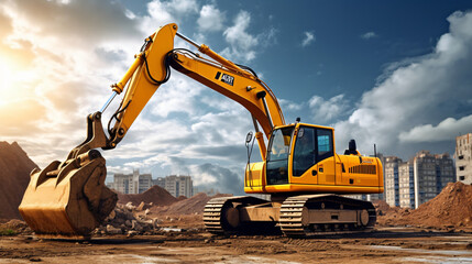Modern construction machinery for earthworks available - obrazy, fototapety, plakaty
