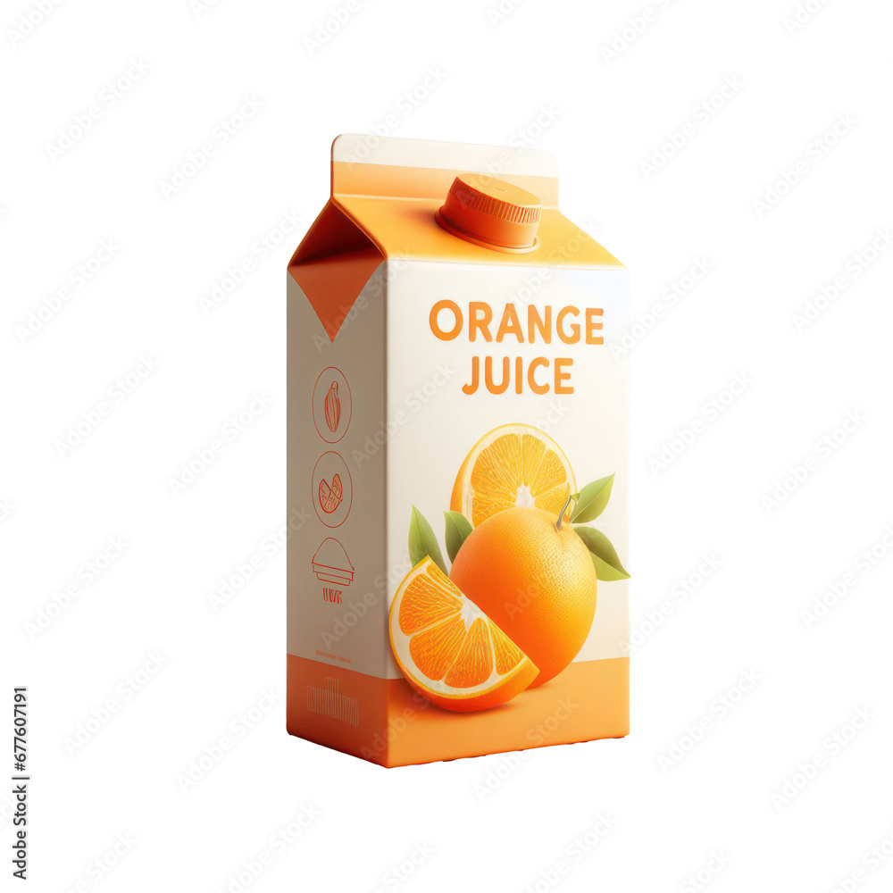 Wall mural orange juice carton box isolated on white transparent background, png