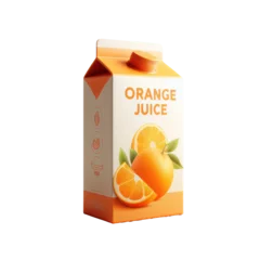 Gordijnen Orange juice carton box isolated on white transparent background, PNG © Rawf8