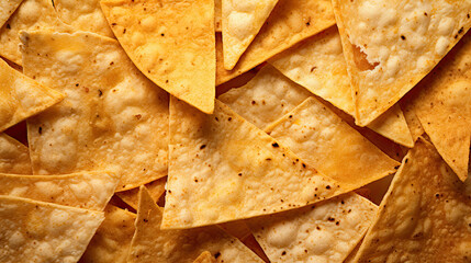 Close-up shot of a pile of baked tortilla chips, golden and crispy, inviting you to enjoy their crunchy texture and savory flavor, a delightful snack for any occasion.