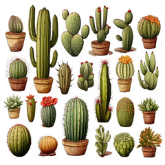 Set of cactus isolated on a transparent background