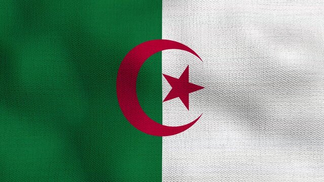 Realistic National flag waving in the wind. Animated flag of algerian flag.
