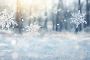 Crystal snowflakes drifting through the air, dancing on the wind, with available copy space, background wallpaper