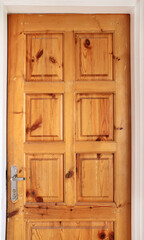 Front view of old wood door. Retro wooden closed door