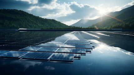 floating solar panel on the reservoir, future energy, technology