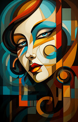  Girl portrait in style of cubism art, perfect, Attractive look