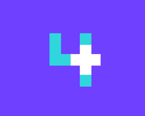 Number 4 cross plus medical logo icon design template elements