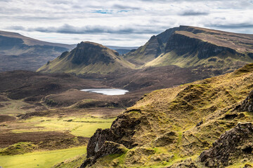 Beautiful panorama view of Quiraing, Scotland, Isle of Skye - 677610544
