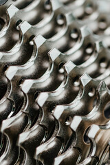 New bicycle chain, full frame, macro photo, details, fragment