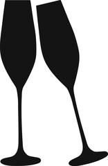 vector glass of champagne isolated on white background. black silhouette of champagne glasses. christmas new year holiday glasses shape