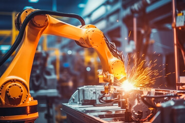 AI powered robots autonomously adapt to changing manufacturing conditions, making real-time adjustments to optimize performance and minimize errors. - obrazy, fototapety, plakaty