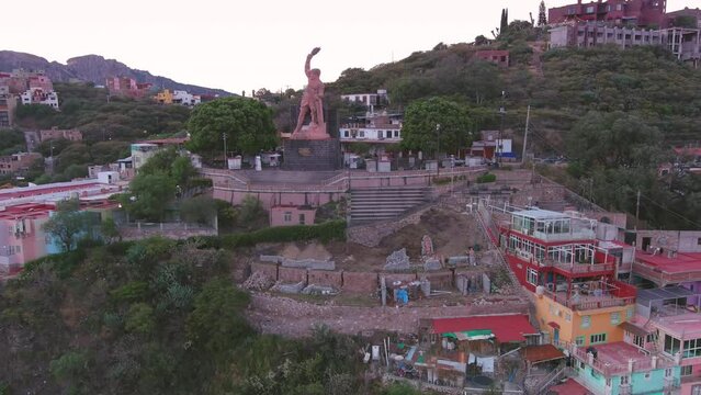 Mexico, Guanajuato: Aerial view of capital city of Mexican state of same name, Monumento al Pipila - landscape panorama of Latin America from above