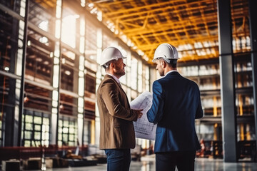 Obraz premium Investor and architect discussing about progress of construction new residential building.