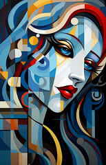 Obraz premium Girl portrait in style of cubism art, perfect, Attractive look