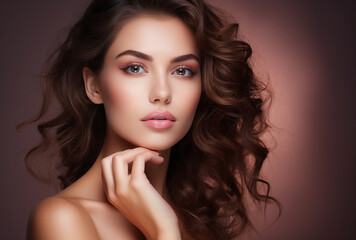 Fototapeta premium Radiant Beauty: Brunette Model with Glowing Skin