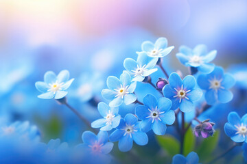 Forget me not flowers on soft blurred background