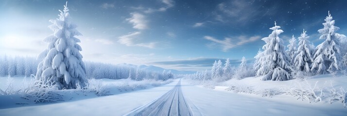 Country road in snowy winter day