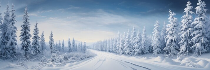 Country road in snowy winter day - obrazy, fototapety, plakaty