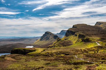 Beautiful panorama view of Quiraing, Scotland, Isle of Skye - 677614794