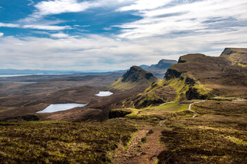 Beautiful panorama view of Quiraing, Scotland, Isle of Skye - 677614982