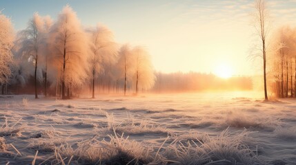 Obraz na płótnie Canvas hour frost view panorama golden illustration outdoor rural, travel forest, sunrise river hour frost view panorama golden