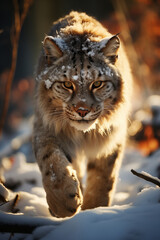 Fototapeta premium Lynx Stalking in Winter Wonderland