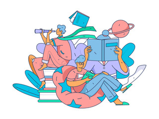 Education learning people flat vector concept hand drawn illustration
