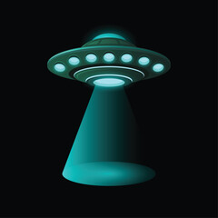 UFO. Unidentified Flying Object on Black Background. Vector