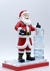 3D Toy Of Santa Claus Sculpting An Ice Sculpture Of Himself On A White Background.