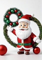 3D Toy Of Santa Claus Crafting A Holiday Wreath On A White Background.