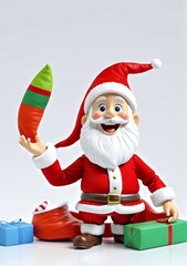 3D Toy Of Santa Claus Telling Jokes To The Elves On A White Background.