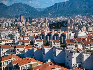 Naklejka na ściany i meble Tirana city skyline showing the new colorful high-rise buildings 