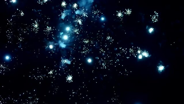 Best beautiful color fireworks in night sky. Slow motion, outdoor, show, event, party, festive, holiday, effect, bright, light, flash, shiny, fun, dark, motion, view, shot, close up, hd. ProRes 422 HQ